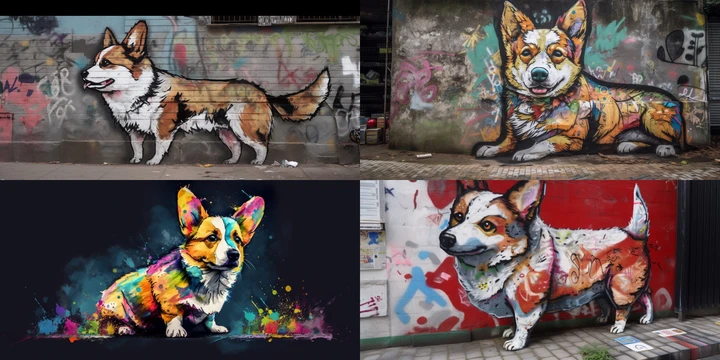 /imagine a corgi dog, inspired by Banksy's street art